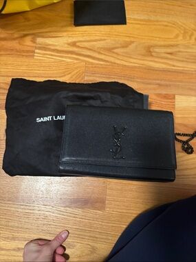 Saint Laurent Black Leather Chain Crossbody Wallet